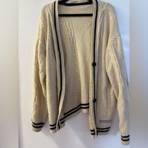 Taylor Swift DUPE Cable Knit Cardigan with Black Trim